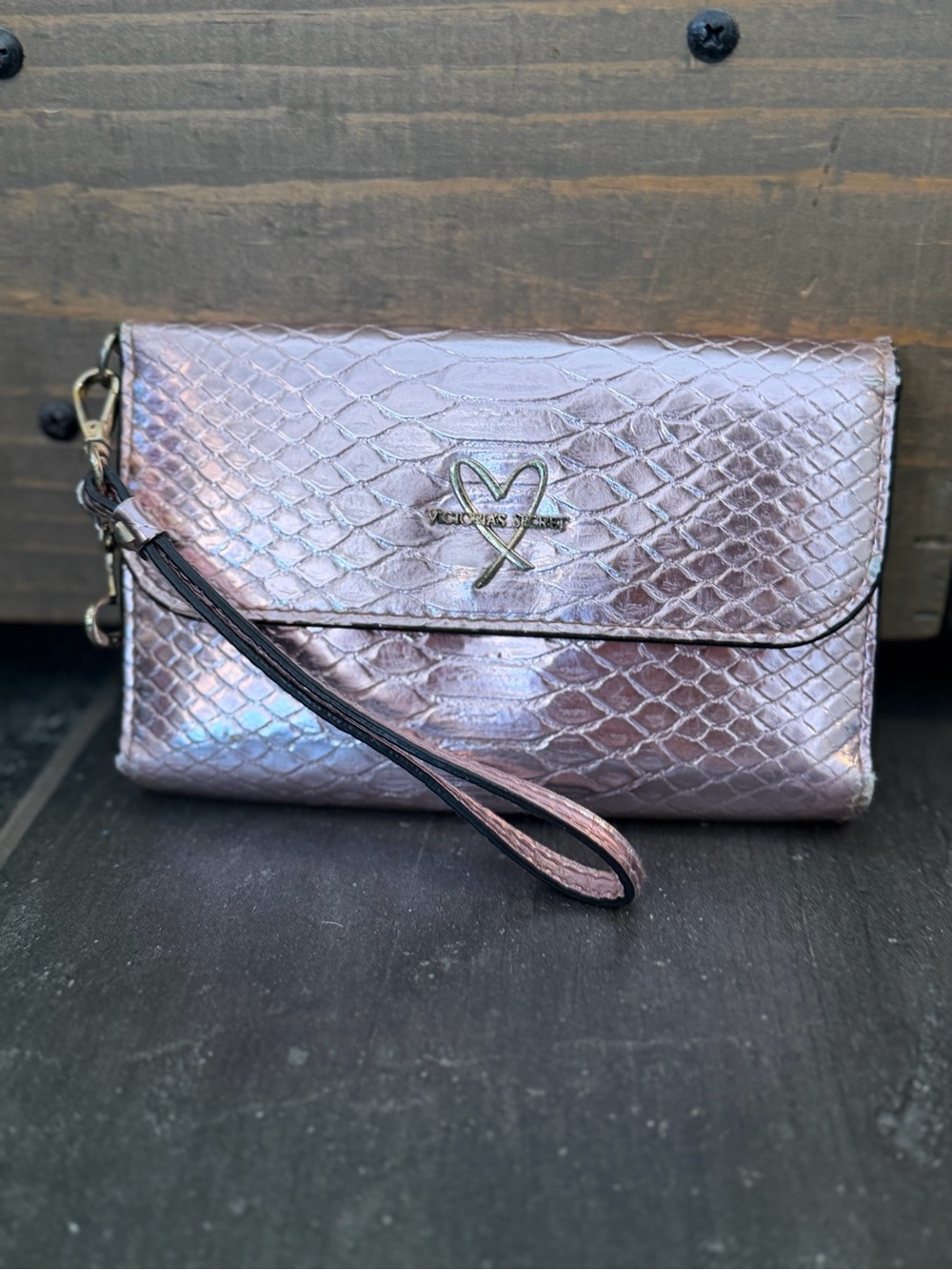 Victoria's Secret Iridescent Lilac Snake-Embossed Wristlet